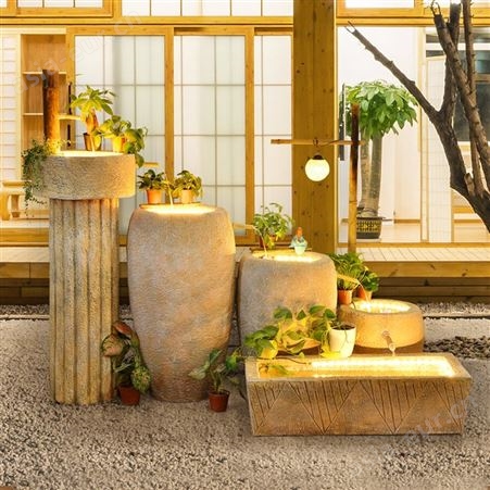 日式竹子景观流水摆件喷泉石磨鱼池阳公室餐厅庭院客厅装饰品